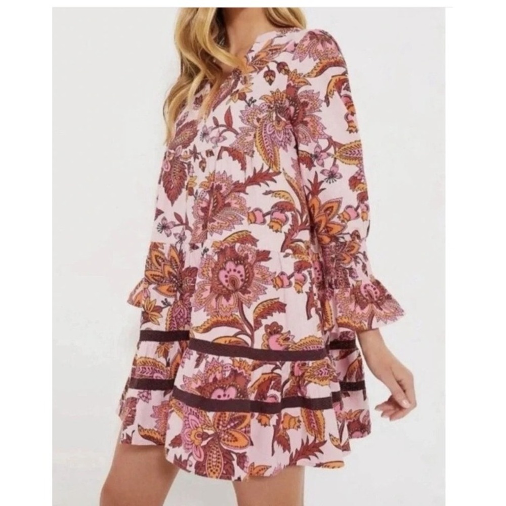 NEW Tuckernuck Pink Chintz Cotton Kenzo Mini Dress Small Floral Boho Cottagecore